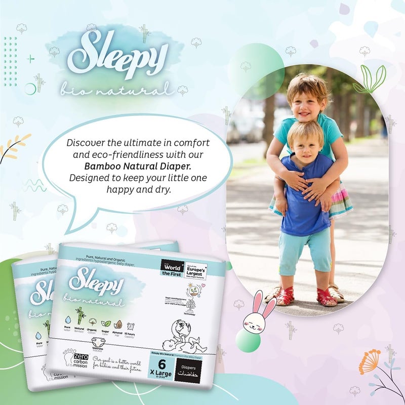 Sleepy Bio Natural Premium Size 6 Diapers | 200 Count | Hypoallergenic Baby Diapers | 15-25Kg | Vegan | 100% Leakproof - Image 5